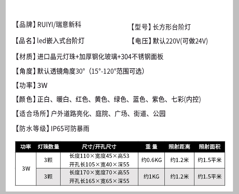 戶外節(jié)能防水 方形led埋地?zé)?樓梯燈 埋地?zé)?地埋燈 臺階燈路燈3W(圖9)