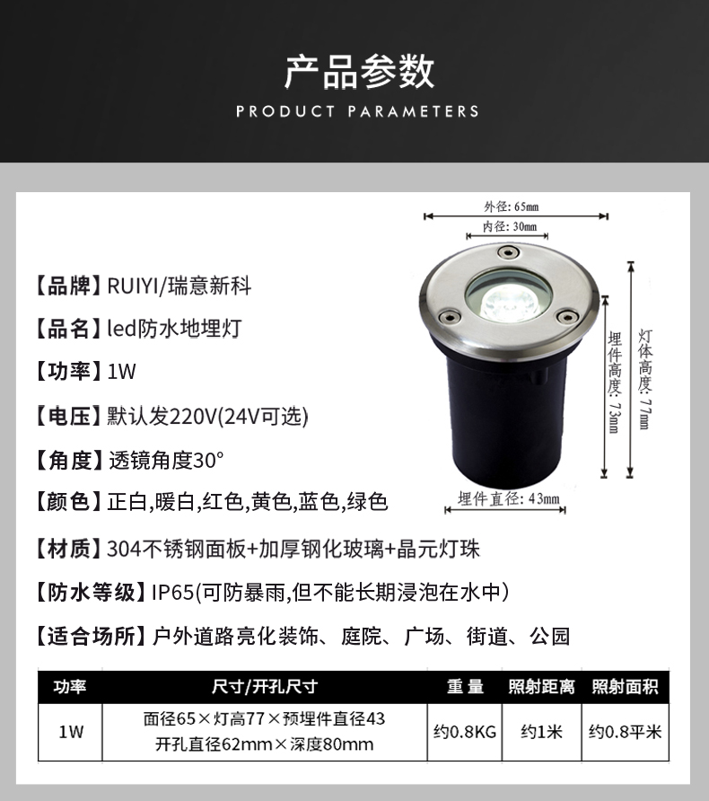 戶外防水led地埋燈 大功率LED埋地?zé)?草地?zé)?景觀燈 彩色投射燈1W(圖8)
