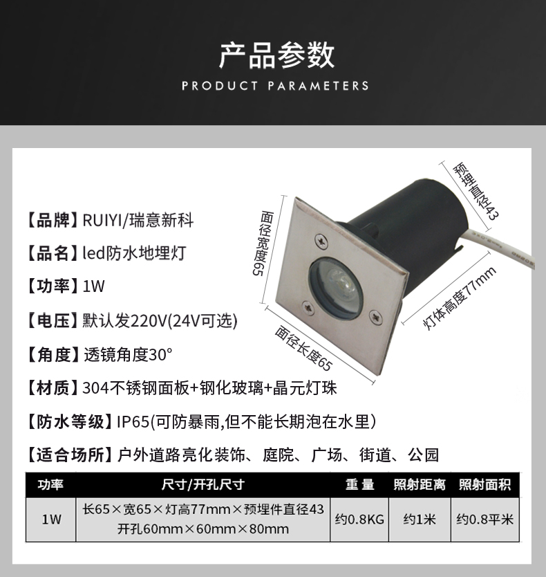 大功率防水方形led地埋燈 防水埋地燈 廣場地燈 地射燈景觀燈1W(圖8)